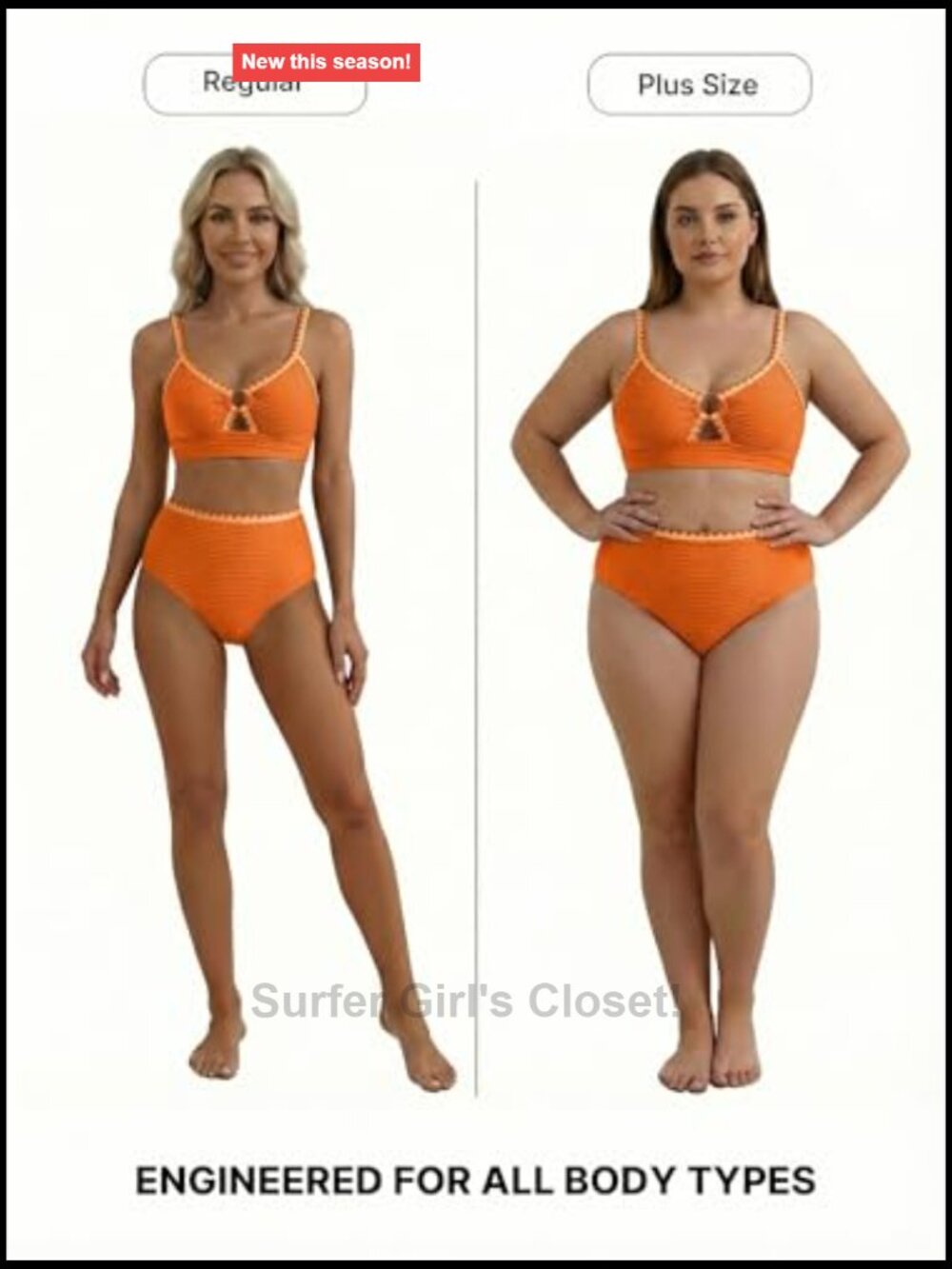 Textured Bikini Set with O Ring High Waisted Whip Stitch Bathing Suit Summer - Picture 4 of 7